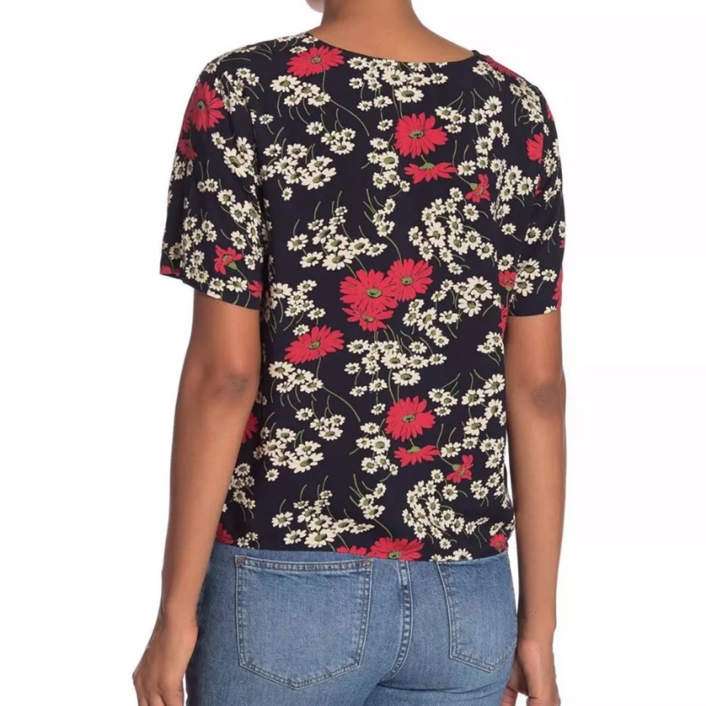 Madewell Hillside Daisies Navy Tie-Front Top, M - Picture 3 of 6